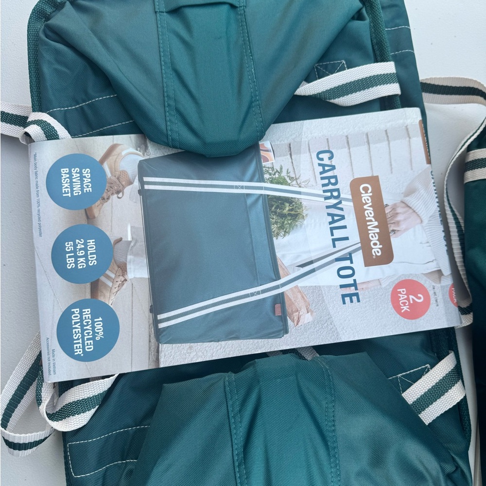 Teal Tote Bag with Striped Handles - Picture 5 of 6